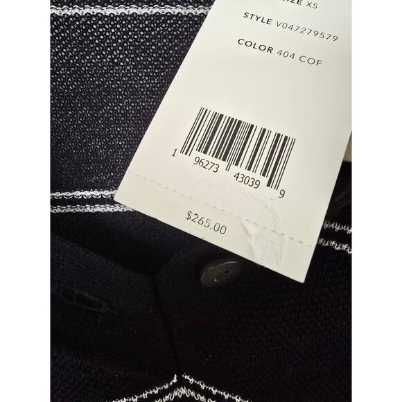 Vince Striped Navy White Italian Cotton Piqué Polo Top Sz XS Long Sleeve NWT - Picture 5 of 6